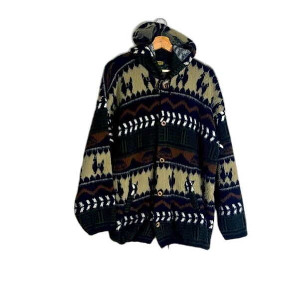TEDIJOS ATAHUALPA WOOL ALPACA button up collard cardigan sweater pockets size XL - Picture 1 of 10